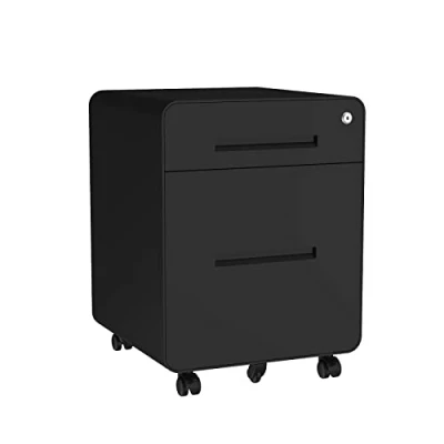 Abbildung von FLEXISPOT rollcontainer mit 3 Schubladen Kommode schwarz Schreibtisch Aktenschrank Büroschrank Unterschrank für Büro Wohnzimmer Schlafzimmer Schlüsselschloss und Anti Kipp Rad