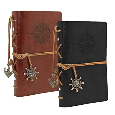 Abbildung von BetterJonny 2 Pack Leder Notizbuch A5, Retro aus Vintage Spiralbindung Tagebuch Nachfüllbares Reisetagebuch Skizzenbuch für Männer und Damen, Schwarz Braun