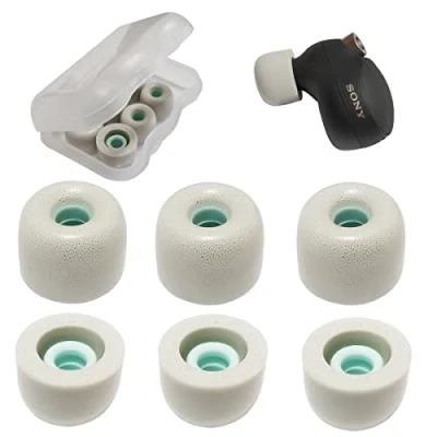 Abbildung von Schaumstoff Ohrstöpsel für Sony WF 1000XM4/WF 1000XM5, Memory Schaum Aufsätze, Ersatz C500 LinkBuds S, Schutzhülle, 3 Paar, Grau