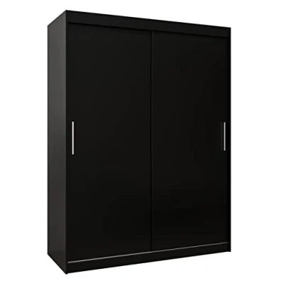 Abbildung von MEBLE KRYSPOL Tokyo 150 Kleiderschrank mit Zwei Schiebetüren für Schlafzimmer moderner Aufbewahrungsschrank Kleiderstange und Regalen 150x200x62cm Mattschwarz