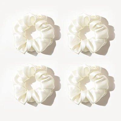 Abbildung von townssilk Silk Skinnie Hair Bobbles Haargummis, 100% reine Maulbeerseide, 22 Momme, haarfreundlich, luxuriös, elastisch, 4 Farbe: Weiß, Stück