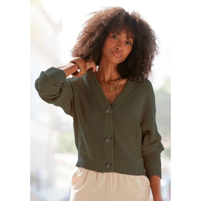 Abbildung von Lascana Strickjacke, Damen, Größe: 32/34, Khaki