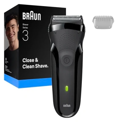 Abbildung von Braun Series 3 Elektrorasierer Herren Rasierapparat mit Flexiblen Klingen, 30 Minuten Akkulaufzeit, Trockenrasierer für Männer 300s, Grau