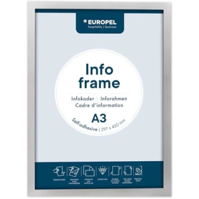 Abbildung von EUROPEL Selbstklebender magnetischer Info Rahmen aus PVC, A3 Silber, 2er Set, einfach ablösbar durch Magnet, doppelseitig, Hoch oder Querformat, 32,5 x 23,8 cm