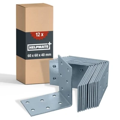 Abbildung von HELPMATE 12 Stück Lochplattenwinkel 60x60x40 mm Winkelverbinder galvanisch verzinkt &amp; blau passiviert Holzverbinder mit hervorragendem Korrosionsschutz Lochwinkel
