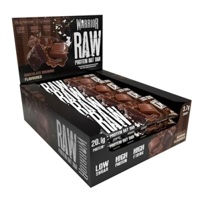 Abbildung von Warrior Raw Protein Riegel Flapjack (20 g) 12 x 75 g zuckerarmer, ballaststoffreicher Mahlzeitenersatz gesunder Frühstücks Hafer Snack für Energie und Muskelwachstum (Schoko Brownie)