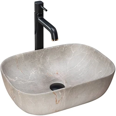 Abbildung von wohnwerk.idee Aufsatzwaschbecken Waschbecken Naturstein Beton Stein Optik Livia Beige Grey Stone