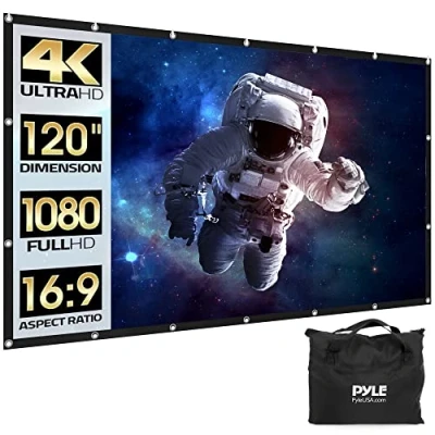 Abbildung von Pyle Faltbare tragbare Projektor Leinwand, 304,8 cm, 16:9, HD, 4K, leicht, für drinnen und draußen, knitterfrei, Heimkino, Party, Büro, Klassenzimmer
