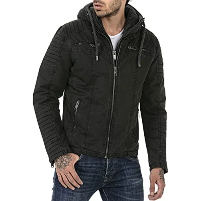 Abbildung von Redbridge Jacke für Herren Winterjacke Übergangsjacke mit Kapuze Gesteppt Biker Schwarz L