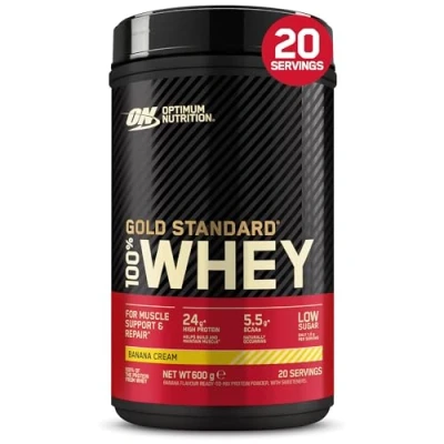 Abbildung von Optimum Nutrition Gold Standard 100% Molkenproteinpulver für Muskelaufbau und regeneration mit natürlich vorkommendem Glutamin BCAA Aminosäuren, Banana Cream, 20 Portionen, 600 g