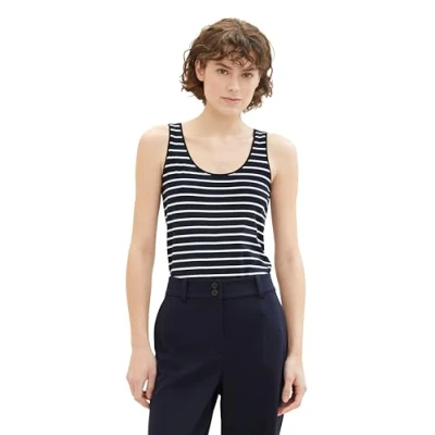 Abbildung von TOM TAILOR Damen Basic Top, 12502 Stripe Blue, L