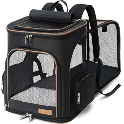 Abbildung von Lekesky Erweiterbar Katzen Rucksack Hunderucksack, Katzenrucksack Groß für kleine und Hunde, Faltbare Transport Rucksack, Schwarz