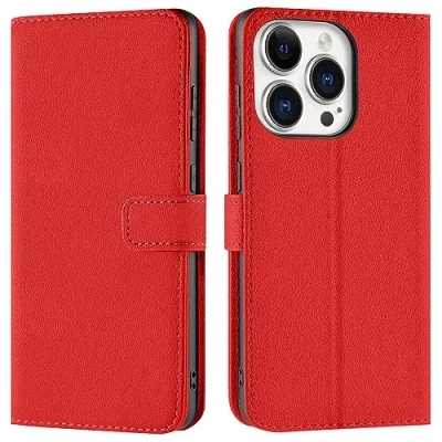 Abbildung von Verco Handyhülle für iPhone 16 Pro Max Hülle, Bookcase Tasche Flipcover Case [Kartenfächer/Aufstellfunktion], Rot