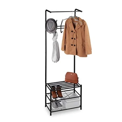 Abbildung von Relaxdays Garderobenständer mit Schuhablage, freistehend, Flur Standgarderobe, Metall, HxBxT: 183 x 61 34 cm, schwarz
