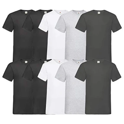 Abbildung von Fruit of the Loom 10 T Shirts V Neck M L XL XXL 3XL 4XL 5XL Ausschnitt Diverse Farben HL Kauf (L, 4Schwarz2Weiß2Grau2Anthrazit)