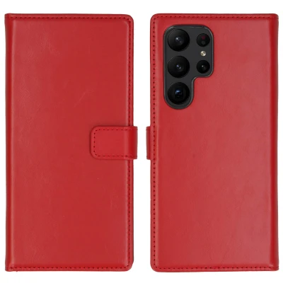 Abbildung von Samsung Galaxy S23 Ultra Hülle Echtleder Selencia Klapphülle Handyhülle Rot