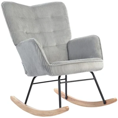 Abbildung von HOMCOM Schaukelstuhl, Schaukelsessel mit Kordoptik, Armlehne, Sessel Holzkufen, Relaxsessel für Wohnzimmer, Schlafzimmer, Hellgrau