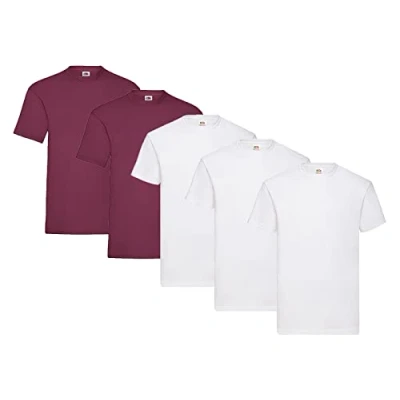 Abbildung von Fruit of the Loom 5er Pack T Shirts, 3X Weiss + 2X Burgund 1 HL Kauf Notizblock, Größe L