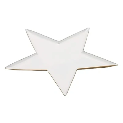 Abbildung von ZauberDeko Metall Stern Schale Weiß Gold Plätzchenteller Kerzenteller Dekoteller Weihnachten Deko 19cm