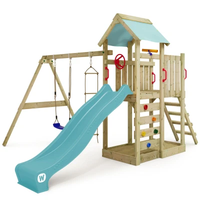 Abbildung von Spielturm MultiFlyer mit Schaukel &amp; pastellblauer Rutsche