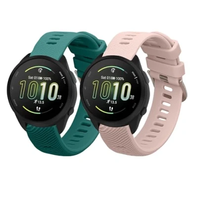 Abbildung von kwmobile 2X Sportarmband kompatibel mit Garmin Forerunner 165 / Music Armband Fitnesstracker Band Set aus TPU Silikon in Grün Altrosa