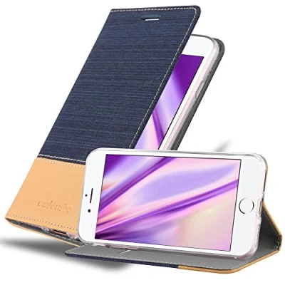 Abbildung von Cadorabo Hülle kompatibel mit Apple iPhone 7 / 7S 8 SE 2020 aus Jeans und Kunst Leder Flip Klappbare Magnetische [Kartenfächern] Cover für Tasche in Blau
