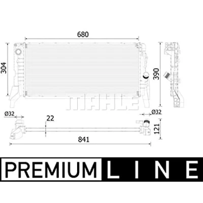 Abbildung von MAHLE ORIGINAL CR 2308 000P Kühler, Motorkühlung 680mm 304mm 22mm Kühlrippen gelötet MINI: Schrägheck, Clubman