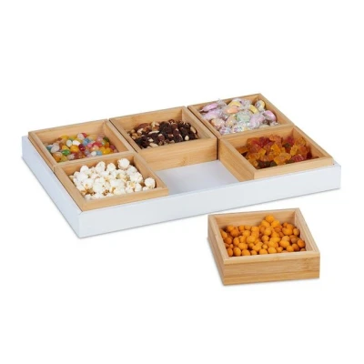 Abbildung von relaxdays Snackschale Snackschalen Set mit Serviertablett, Bambus