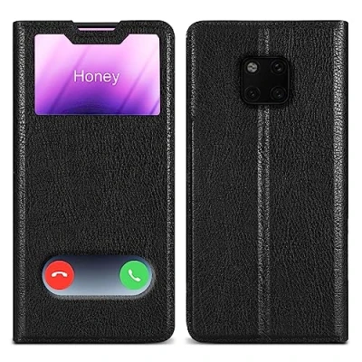 Abbildung von Cadorabo Hülle kompatibel mit Huawei Mate 20 PRO in KOMETEN SCHWARZ Schutzhülle Magnetverschluss, Standfunktion und 2 Sichtfenstern