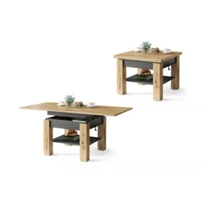 Abbildung von All4All Multifunktionaler Couchtisch Claris Wohnzimmertisch Kaffeetisch kompakte Größe 130x75 cm Höhenverstellbar platzsparend Artisan Eiche + ANTHRAZIT 05