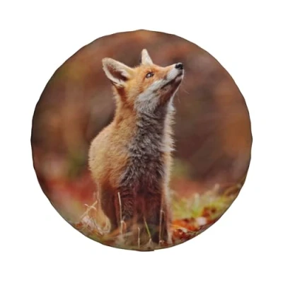 Abbildung von Ersatz Autorad Reifenabdeckung, niedlicher roter Fuchs im Herbstwald, wasserdicht, staubdicht, Radabdeckungen, für SUV, Wohnmobil, Anhänger, Reifentasche 35,6 cm