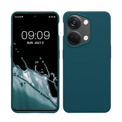 Abbildung von kwmobile Hülle kompatibel mit OnePlus Nord 3 5G Silikon Handy Case Handyhülle weiche Oberfläche kabelloses Laden Petrol matt