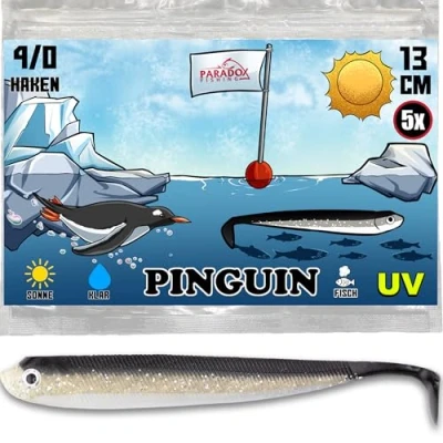 Abbildung von Paradox Fishing 5 STK. Pinguin Zandergummifische 13cm Zanderköder Gummifisch Zander Köder Gummifische Set