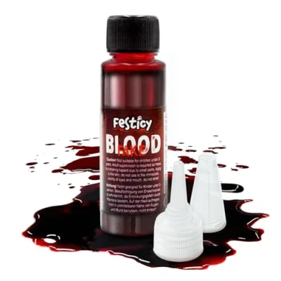 Abbildung von Festicy Premium Kunstblut 25ml I Halloween Blut Kunst für Vampir, Monster und Zombie Kostüme Auswaschbares Fake Fasching Blood for Real Look