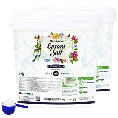Abbildung von Nortembio Epsom Salz 2x6 Kg. Konzentrierte Quelle von Natürlichem Magnesium. 100% Reines Badesalz, Keine Zusatzstoffe. Muskelentspannung und Guter Schlaf. Inklusive E Book.
