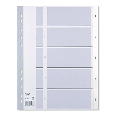 Abbildung von ELBA 400013946 Kunststoff Register Strong Line 1 5 teilig für DIN A4 Plastikregister mit beschriftbarem Deckblatt weiß Ringbuch Ordner Ring Mappe