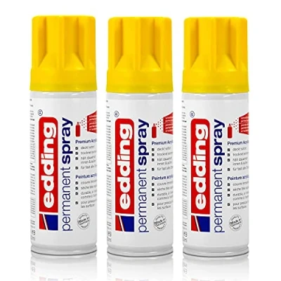 Abbildung von edding 3x Permanent Spray verkehrsgelb 200 ml Premium Acryllack, RAL 1023