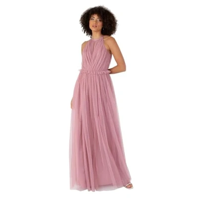 Abbildung von Anaya with Love Damen Women&#039;s Maxi Dress Ladies Sleeveless Halterneck Ruffle Empire A line for Wedding Guest Bridesmaid Ball Evening Occasion Kleid, Bridal Rose,