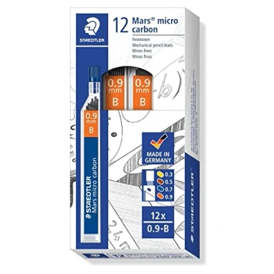 Abbildung von STAEDTLER 250 09 B Mars Micro Feinminen, Minendurchmesser 0.9 mm, B, 12 Stück, graphitgrau