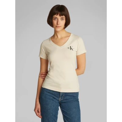 Abbildung von Calvin Klein Jeans Monologo V NECK TEE 2 PACK Tshirt basic, Damen, Größe: Small, Moonbeam/black