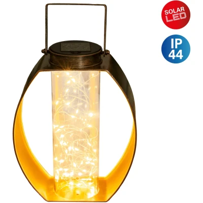 Abbildung von näve LED Solarleuchte &quot;Fairylight&quot;, 1 flammig, messing Innenseite gold, Kunststoffzylinder mit Lichterdraht