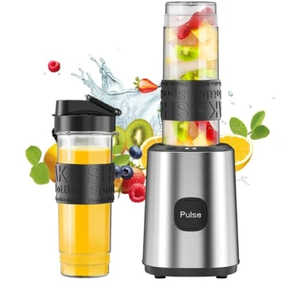 Abbildung von Mixer, Smoothie Maker, Standmixer, 500W Mixer mit 2x570ml Flaschen BPA frei Tritan,Tragbarer Blender Maker aus Edelstahl 4 Klingen System,für Jede Art von Shake und