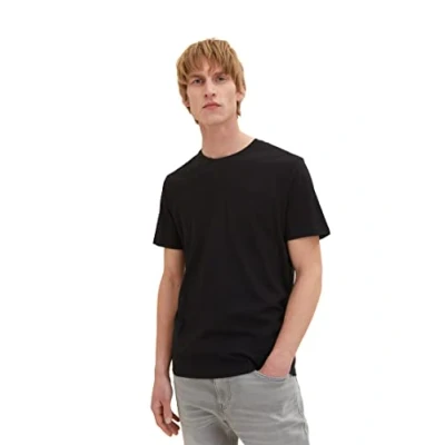 Abbildung von TOM TAILOR Herren Basic T Shirt mit Logo Stickerei, 31045 Soft Berry Red, XXL