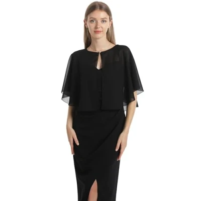 Abbildung von Weiche Capelets Umhang Schals und Wraps für Kleider, Chiffon, Sträucher, Hochzeit, Schwarz Einheitsgröße