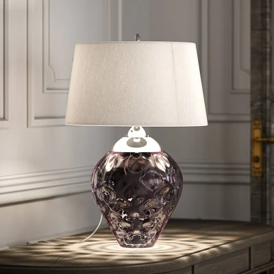 Abbildung von Elstead Lighting QN Samara TL PLM QUINTIESSE Tischleuchte 1x40W E27 + 1x7W LED GU10 3000K Nickel poliert, Kunstseide Titan silber, Blasenglas