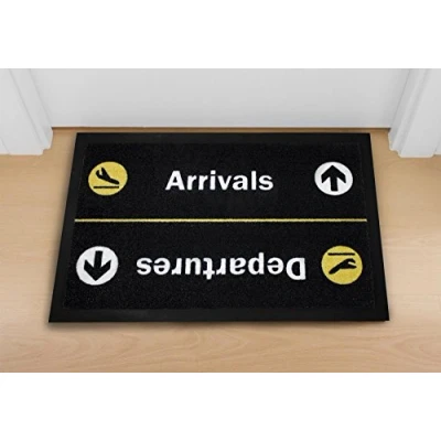 Abbildung von Close Up Fußmatte Arrivals/Departures waschbare Türmatte (40 x 60 cm) Schwarz gelb