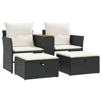 Abbildung von vidaXL Gartensofa 2 Sitzer, Outdoor Sofa mit eingebauter Ablage, Terrassensofa Hockern, Gartenmöbel Sofagarnitur Gartengarnitur, Schwarz Poly Rattan