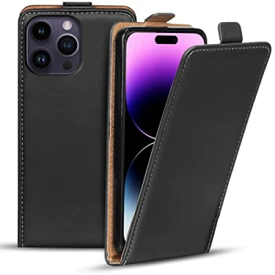 Abbildung von Verco Flip Cover für iPhone 14 Pro Max Case, Flipstyle Schutzhülle Hülle Tasche vertikal klappbare Handyhülle, Schwarz