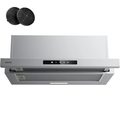 Abbildung von CIARRA CBCS6909A A+ Flachschirmhaube Dunstabzugshaube 60 cm Umluft 600 m3/h Integrierte Flach Abzugshaube 3 Leistungsstufen mit CBCF055 Aktivkohlefilter Silber