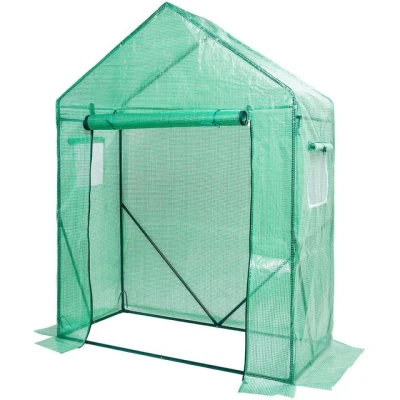 Abbildung von Yorbay Foliengewächshaus 150x70x190cm (LxBxH), mit Gitternetzfolie, 2 Fenstern, Gewächshaus für Tomaten Garten zur Aufzucht, Pflanzen, spitzdach